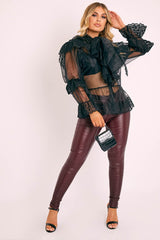 Black Organza Oversized Floral Lace Shirt - Jeana-Shirts