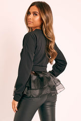 Black Organza Peplum Hem Top - Juliette-Tops