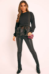 Black Organza Peplum Hem Top - Juliette-Tops