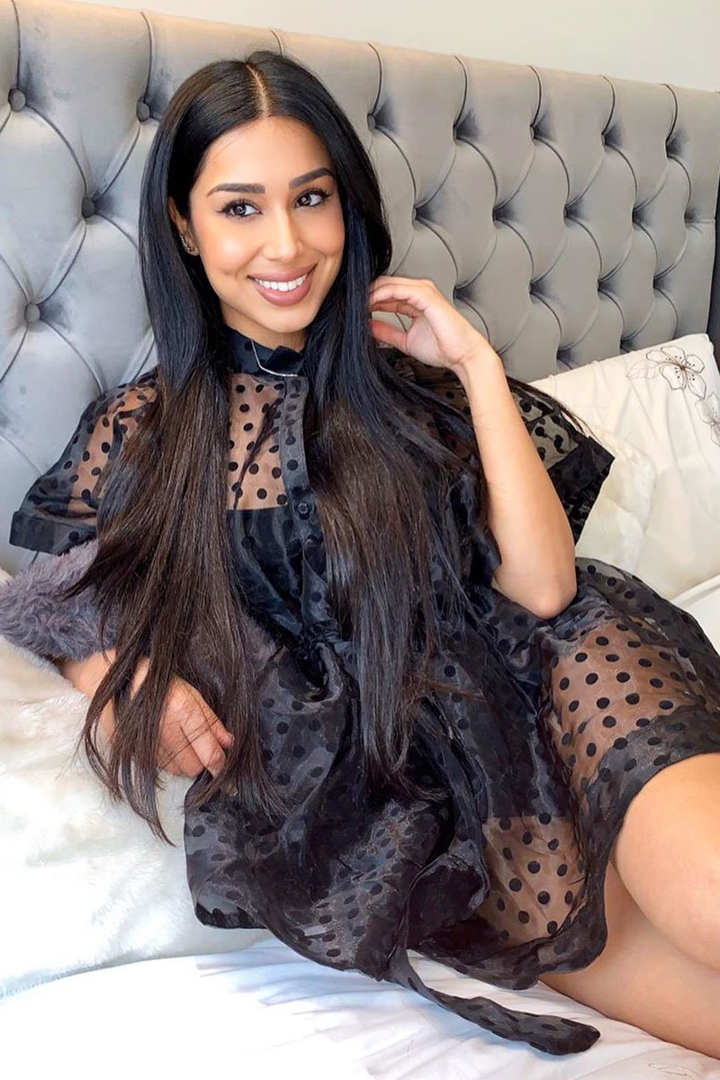 Black Organza Polka Slip Insert Shirt Dress - Nathalia-Dresses