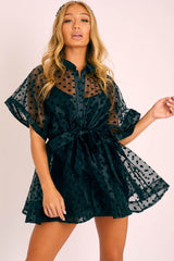Black Organza Polka Slip Insert Shirt Dress - Nathalia-Dresses