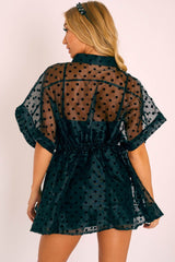 Black Organza Polka Slip Insert Shirt Dress - Nathalia-Dresses