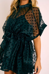 Black Organza Polka Slip Insert Shirt Dress - Nathalia-Dresses