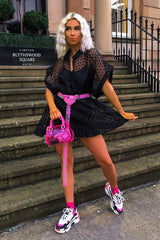 Black Organza Polka Slip Insert Shirt Dress - Nathalia-Dresses