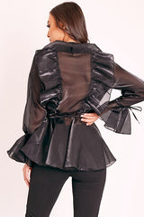 Black Organza Ruffle Wrap Blouse - Gabrielle-Blouse