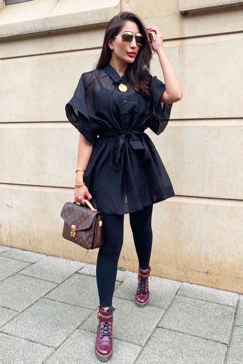 Black Organza Shirt Slip Insert Dress - Nickie-Dresses