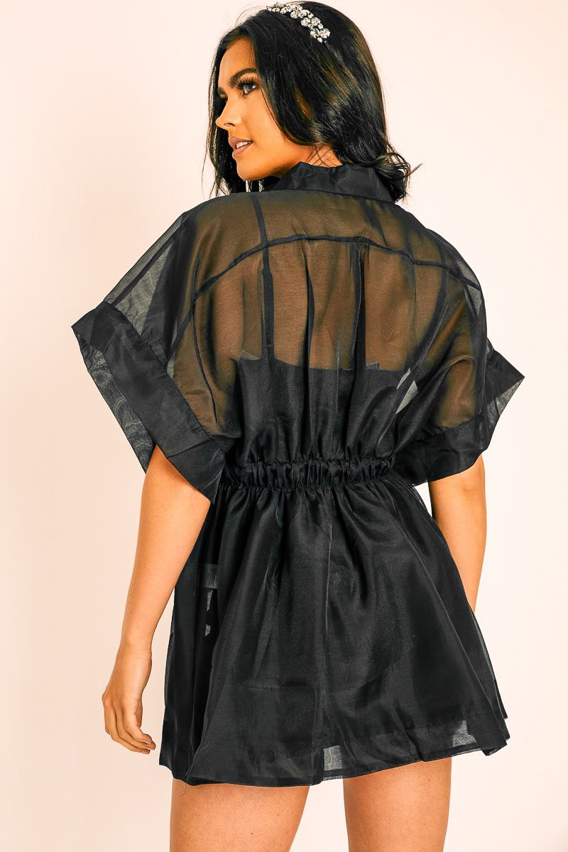 Black Organza Shirt Slip Insert Dress - Nickie-Dresses