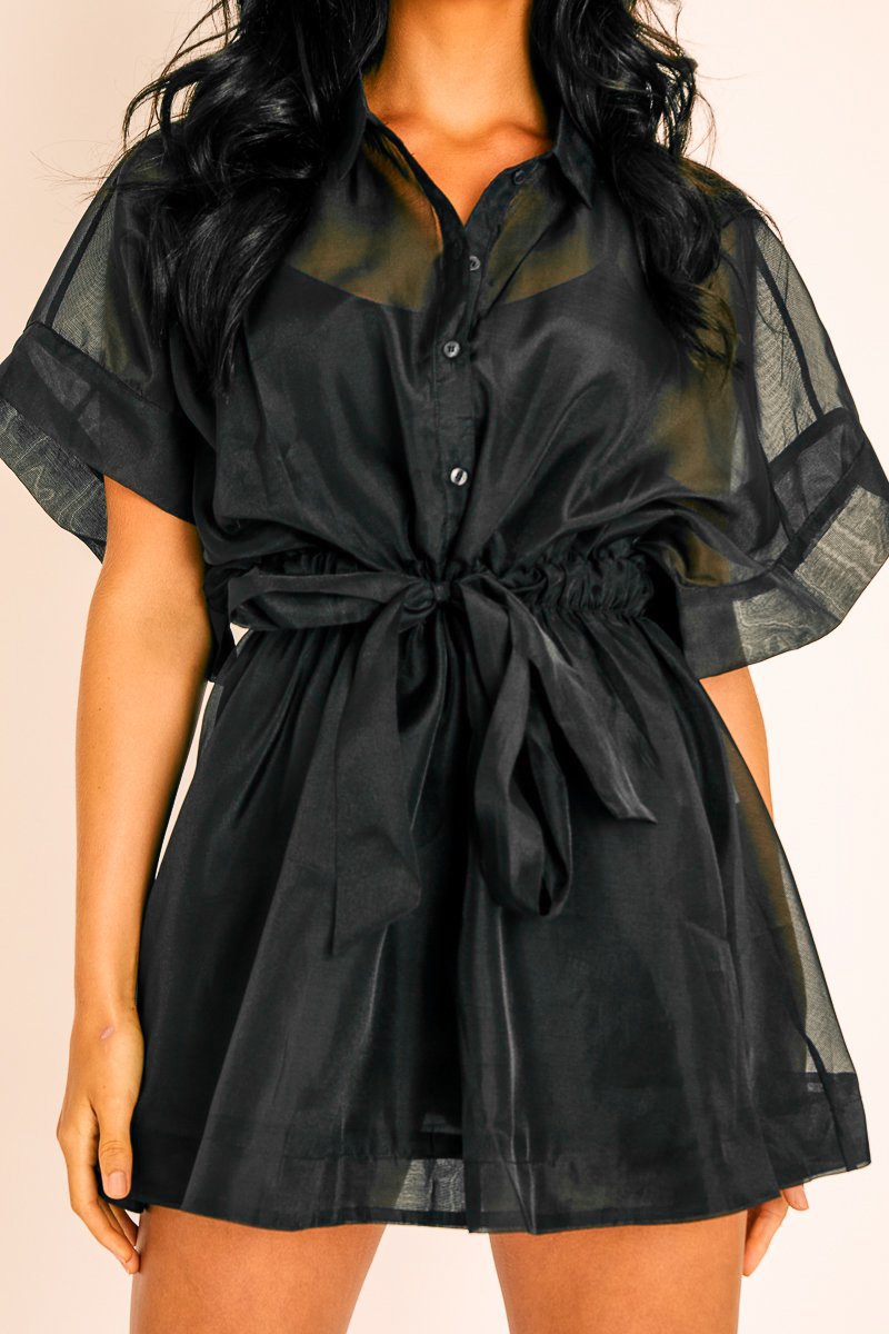 Black Organza Shirt Slip Insert Dress - Nickie-Dresses