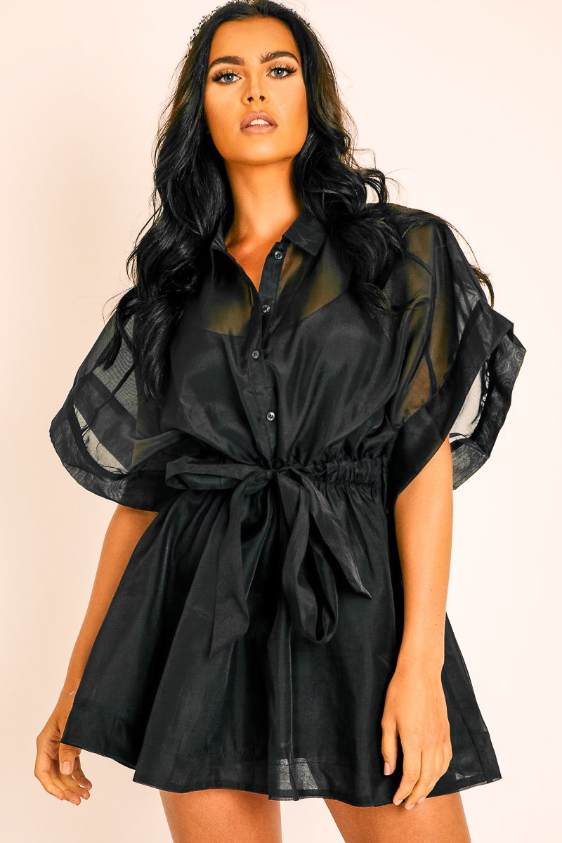 Black Organza Shirt Slip Insert Dress - Nickie-Dresses