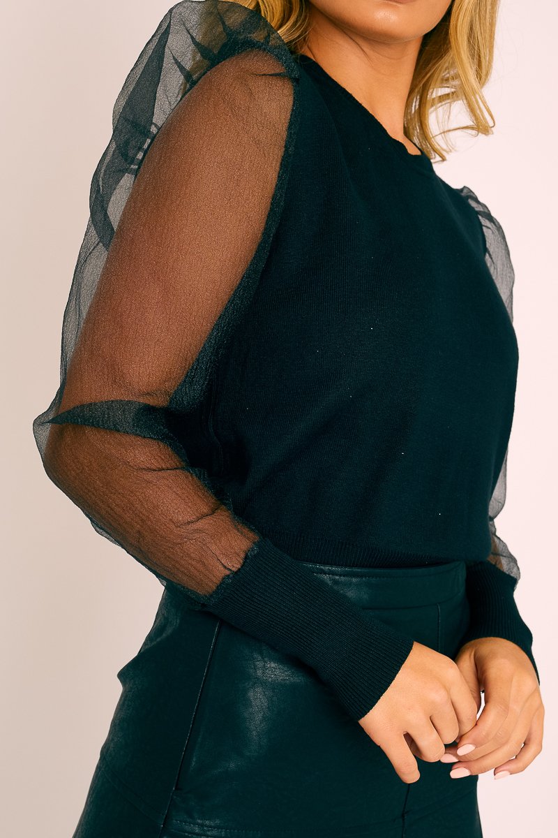 Black Organza Sleeve Jumper - Dannie-Jumper