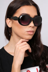 Black Oval Chunky Frame Sunglasses- Nima-Sunglasses