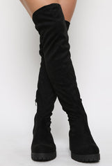 Black Over The Knee Suede Boots - Nelly-Boots