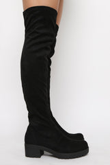 Black Over The Knee Suede Boots - Nelly-Boots