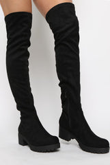 Black Over The Knee Suede Boots - Nelly-Boots