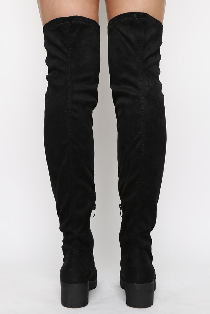 Black Over The Knee Suede Boots - Nelly-Boots