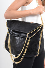 Black Oversized Chain Trim Shoulder Bag - Maria-Bags