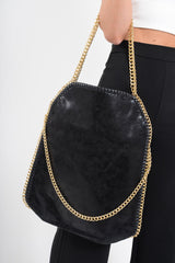 Black Oversized Chain Trim Shoulder Bag - Maria-Bags