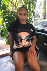 Black Oversized Face Silence T-Shirt Dress - Brinsley-Dresses