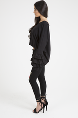 Black Oversized Frill Sleeve Top - Connie-Tops