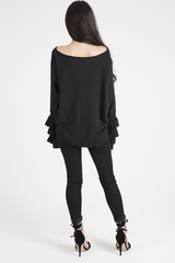 Black Oversized Frill Sleeve Top - Connie-Tops