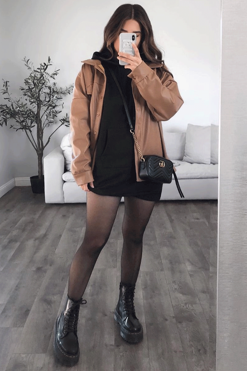 Black Oversized Hoodie Dress - Eimy-Dresses