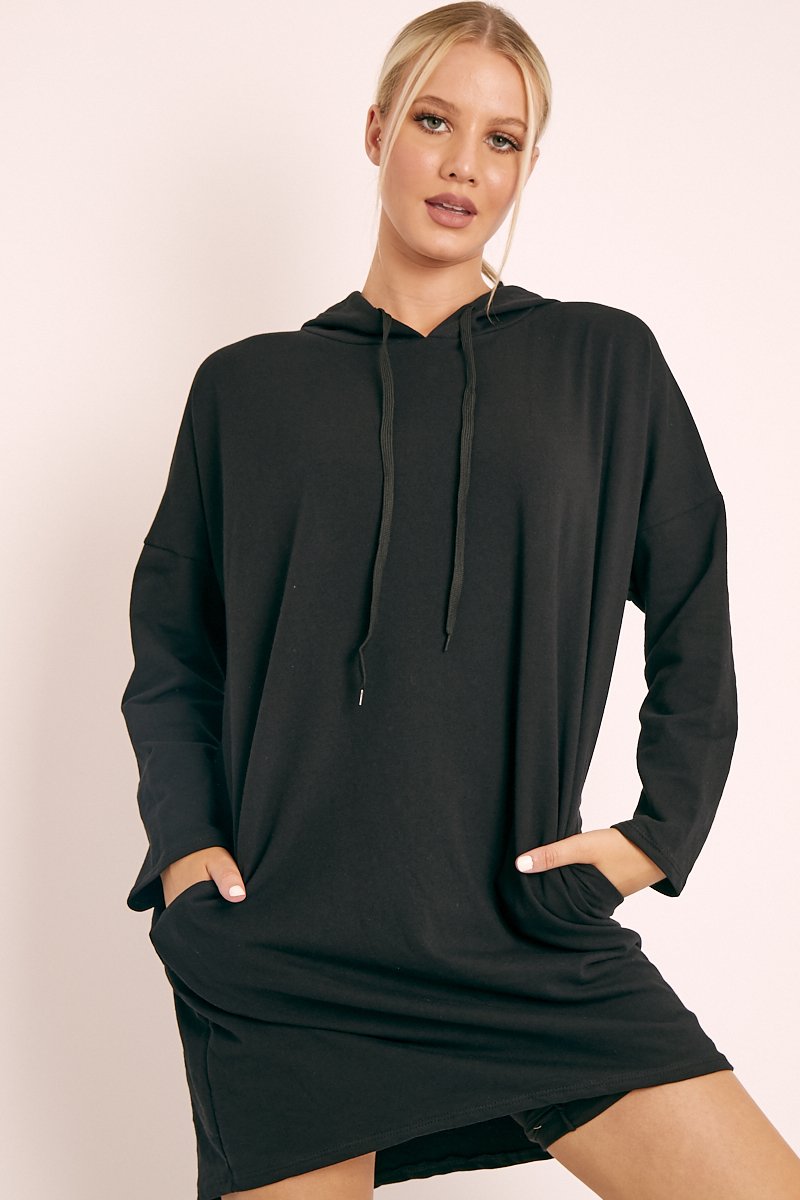 Black Oversized Hoodie Dress - Mariah Rebellious Fashion Black Oversized Hoodie Dress - Mariah Rebellious Fashion