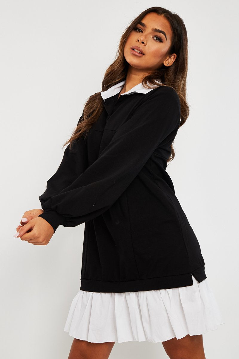 Black Oversized Jumper Shirt Dress - Islah-Dresses