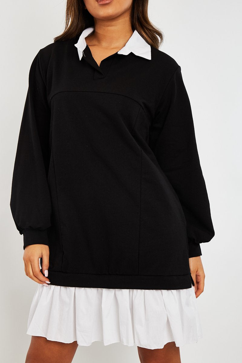 Black Oversized Jumper Shirt Dress - Islah-Dresses