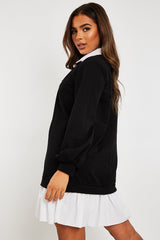 Black Oversized Jumper Shirt Dress - Islah-Dresses