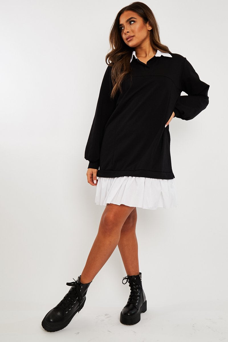 Black Oversized Jumper Shirt Dress - Islah-Dresses
