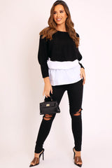 Black Oversized Knitted Shirt Jumper - Payslie-Jumper