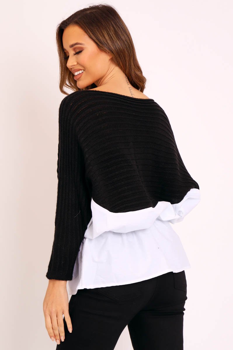 Black Oversized Knitted Shirt Jumper - Payslie-Jumper