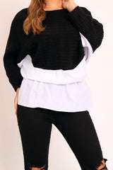 Black Oversized Knitted Shirt Jumper - Payslie-Jumper