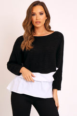 Black Oversized Knitted Shirt Jumper - Payslie-Jumper