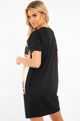 Black Oversized Orange Fruit Face T-Shirt Dress - Alycia-Dresses