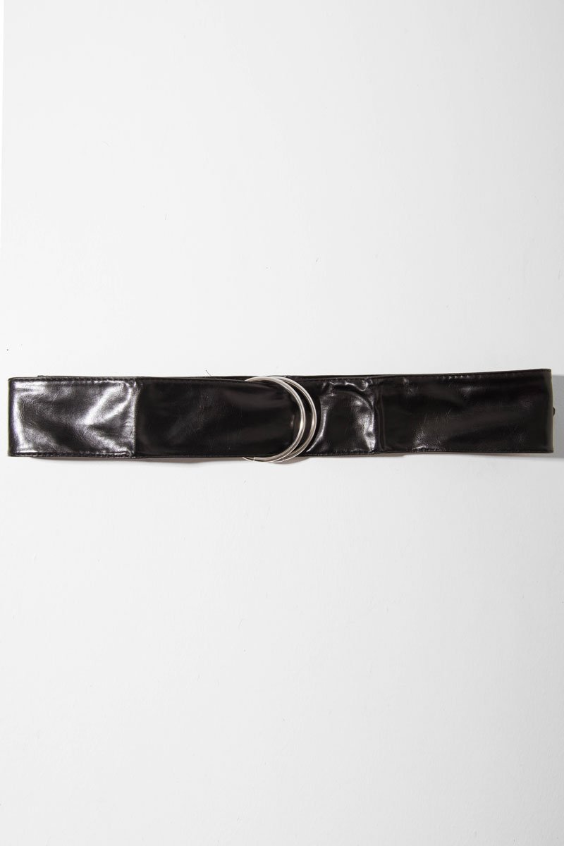 Black Oversized PU Ring Belt - Aaylah-Belts