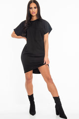 Black Oversized Pocket Front Midi T-Shirt Dress - Whitney-Dresses