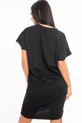 Black Oversized Pocket Front Midi T-Shirt Dress - Whitney-Dresses