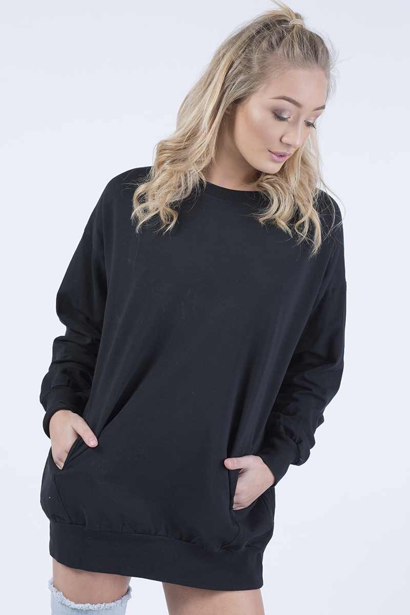 Black Oversized Ruched Sleeves Jumper Dress - Hayley-Jumper