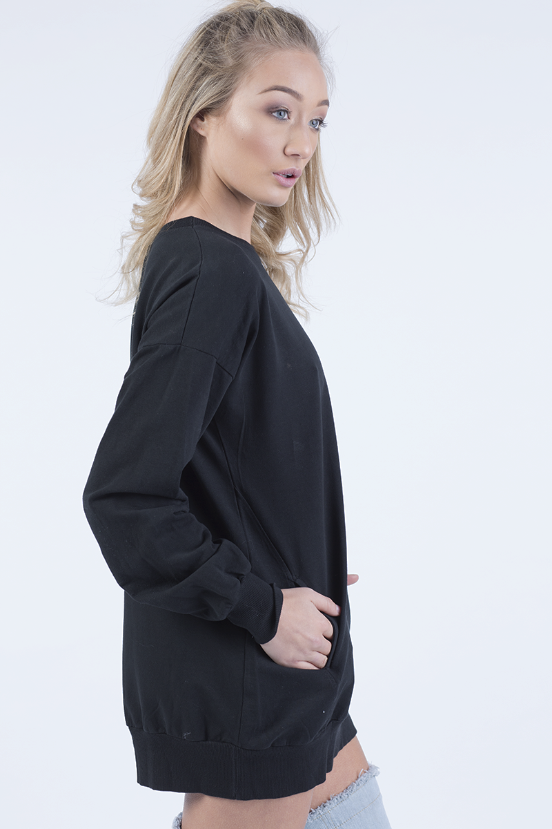 Black Oversized Ruched Sleeves Jumper Dress - Hayley-Jumper