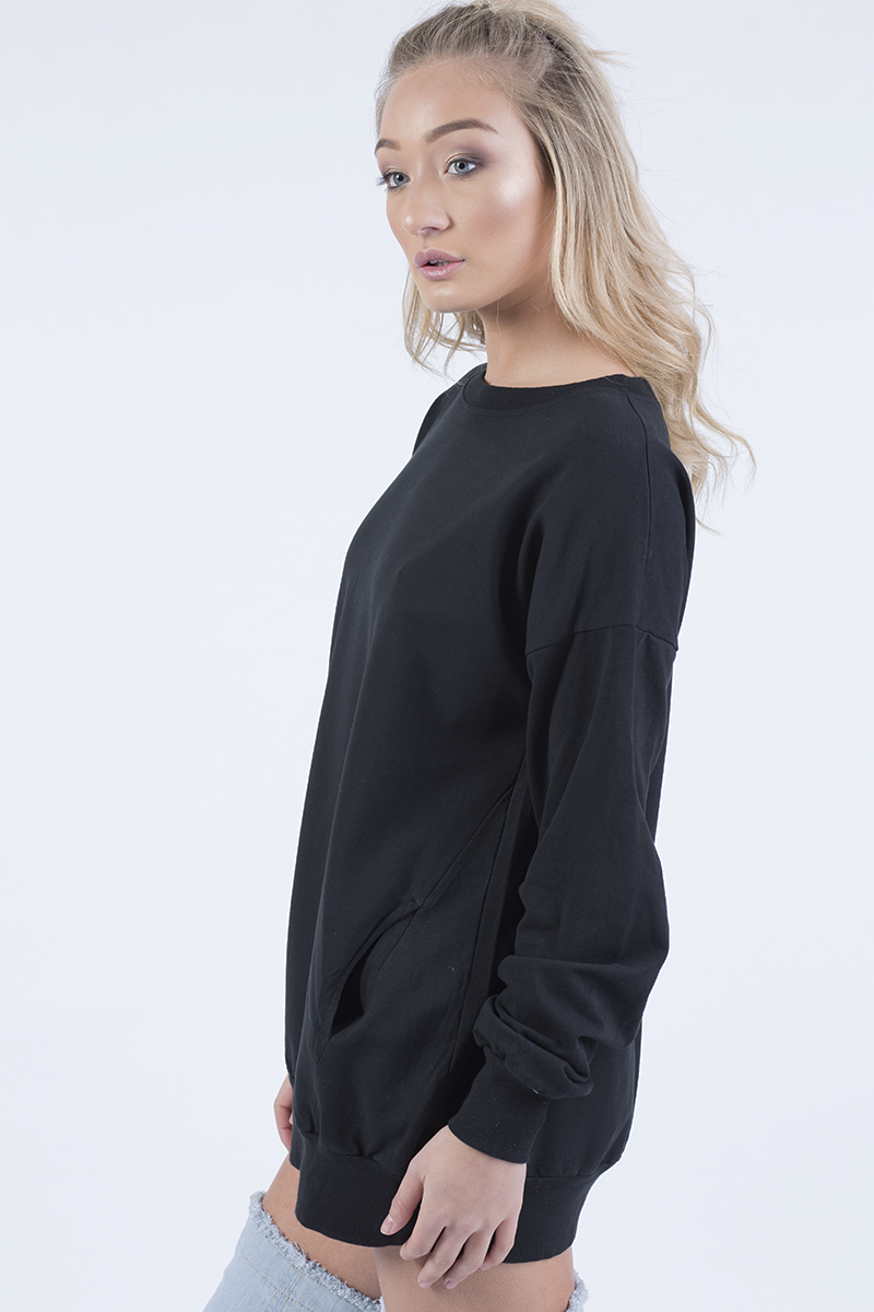 Black Oversized Ruched Sleeves Jumper Dress - Hayley-Jumper