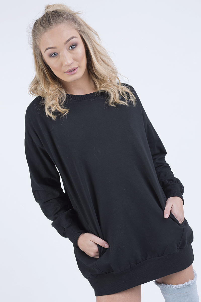 Black Oversized Ruched Sleeves Jumper Dress - Hayley-Jumper