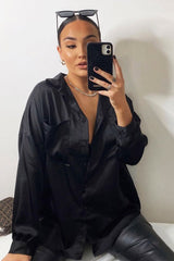 Black Oversized Satin Shirt - Carine-Shirts