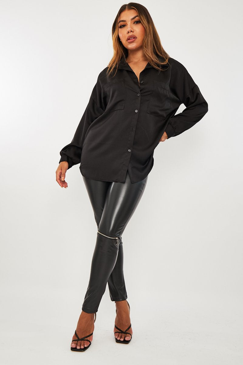 – - Satin Fashion Rebellious Oversized Shirt Carine Black