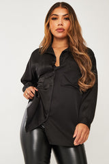 Black Oversized Satin Shirt - Carine-Shirts
