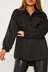 Black Oversized Satin Shirt - Carine-Shirts