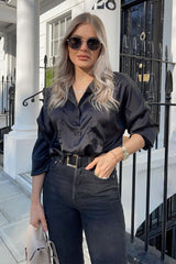 Black Oversized Satin Shirt - Carine-Shirts