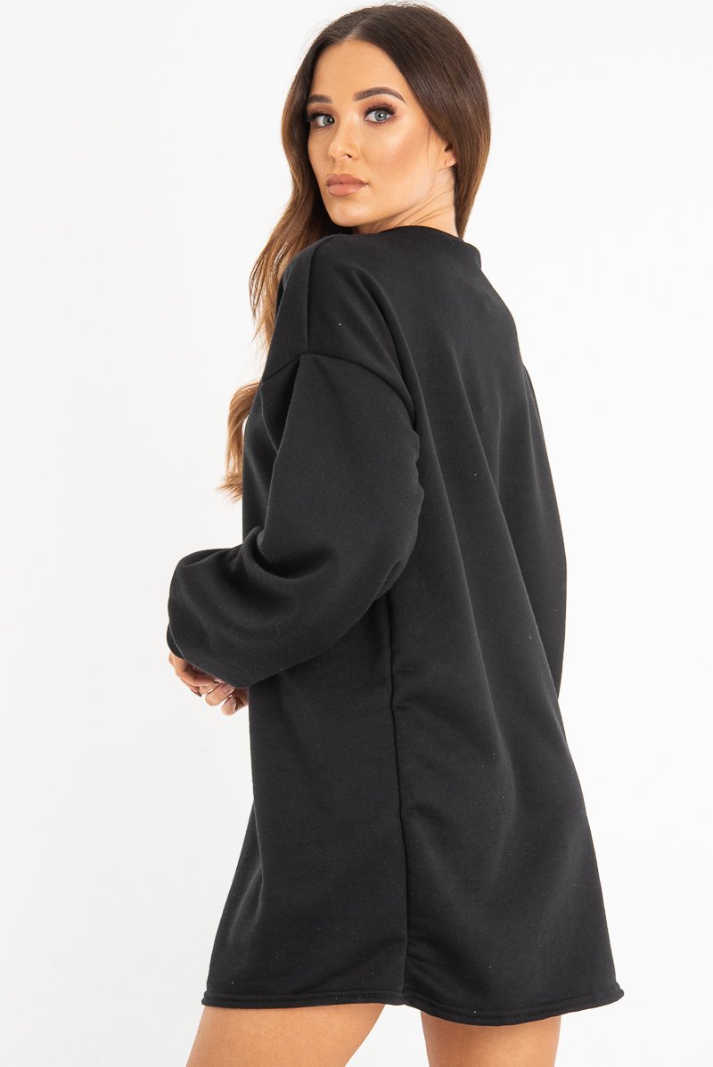 Black Oversized Sweatshirt Jumper Dress - Kristen-Dresses
