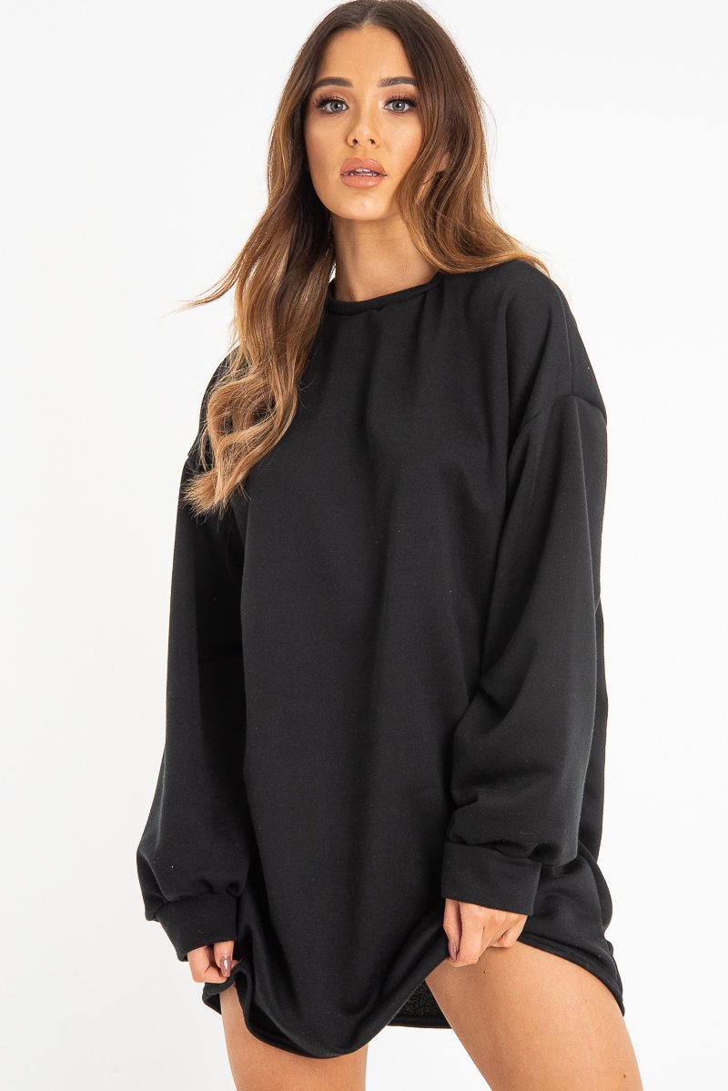 Black Oversized Sweatshirt Jumper Dress - Kristen-Dresses