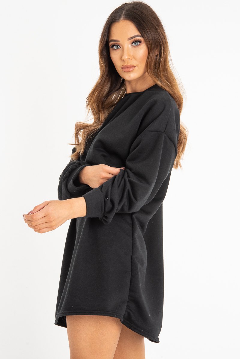 Black Oversized Sweatshirt Jumper Dress - Kristen-Dresses